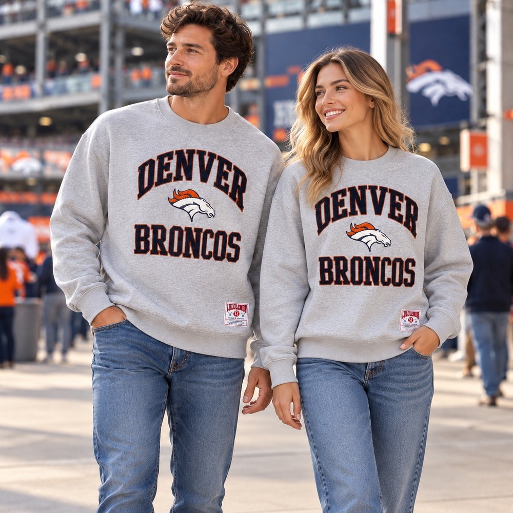 Lululemon Denver Broncos Steady State Crew Sweatshirt M Gray Chenille NFL NWT